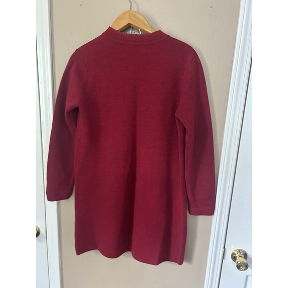EILEEN FISHER Structured 100% Italian Wool Knit Coatigan Duster, Cranberry Red M - Picture 2 of 11
